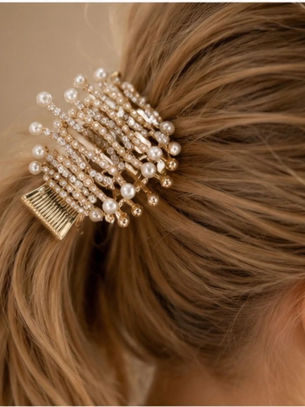Gold Pearl & Crystal Hair Claw Clip